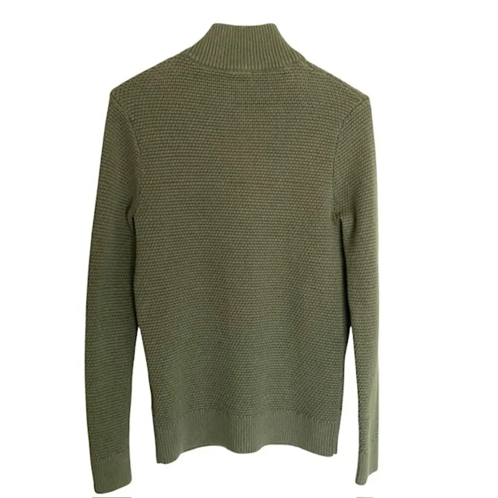 J. Crew Cotton Half Zip Sweater in Rustic Moss Stitch Small